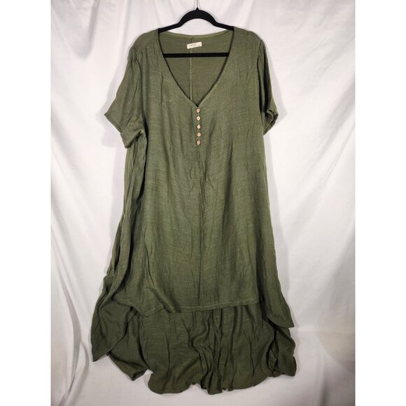 NWOT ANSELF Womens Plus Dress Olive Layered Lagen look Minimalist Comfort 3X - Picture 1 of 6